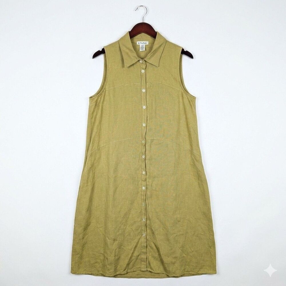 Le Paris Petit Button Down Linen Dress Size L